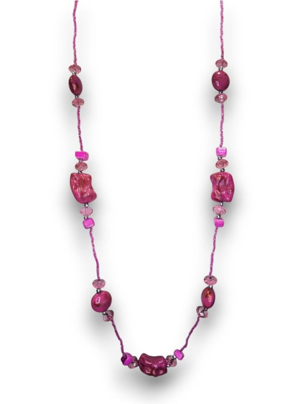 Y2K Barbiecore Shell Glass Pink Beaded Necklace 32 Inch